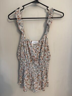 Gilli Light Blue Floral Smocked Tank with Orange Flower Print